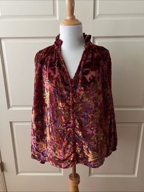 Anthropologie The Estela Sheer Printed Blouse Burnout Edition Size Small
